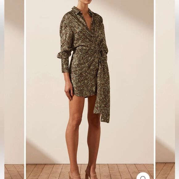 NWT SHONA JOY AVRIEL TIE FRONT SHIRT MINI DRESS IN CHOC Size 8 - Picture 16 of 16